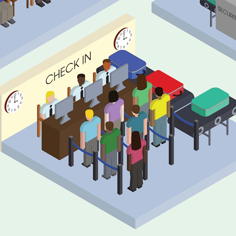 A close-up view of the check in area.